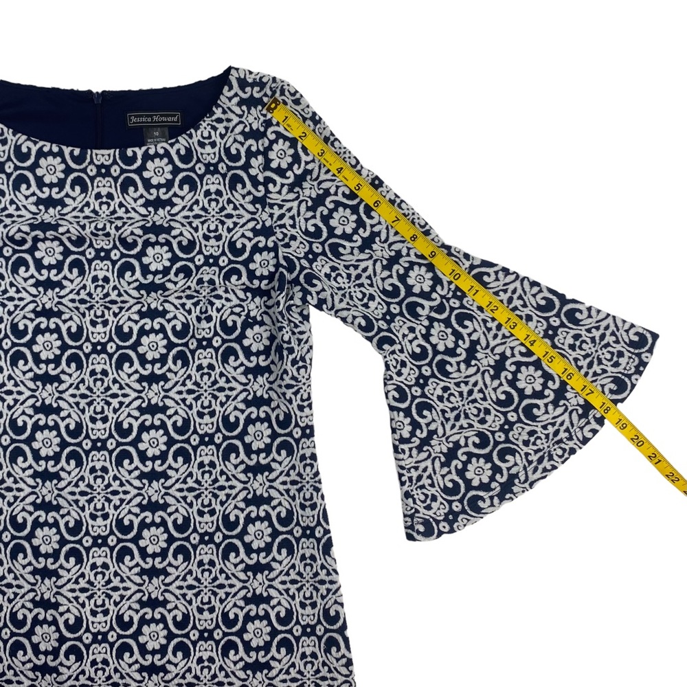 Jessica Howard Women’s Navy White Embroidered Dress 3/4 Bell Sleeves, Size 10 - Picture 11 of 13